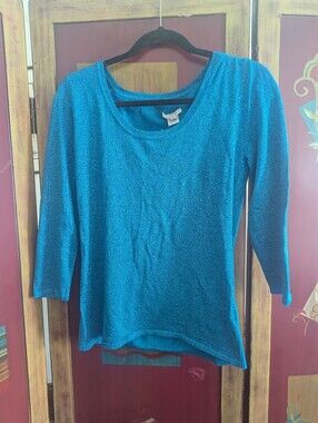 VTG Y2K Cache NWT Teal Blue New Embellished Glitter Long Sleeve Tee T Shirt Top